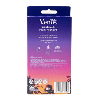 Gillette Extra Smooth Miami Midnight Venus 1x Handle 2x 5 Deluxe Blades