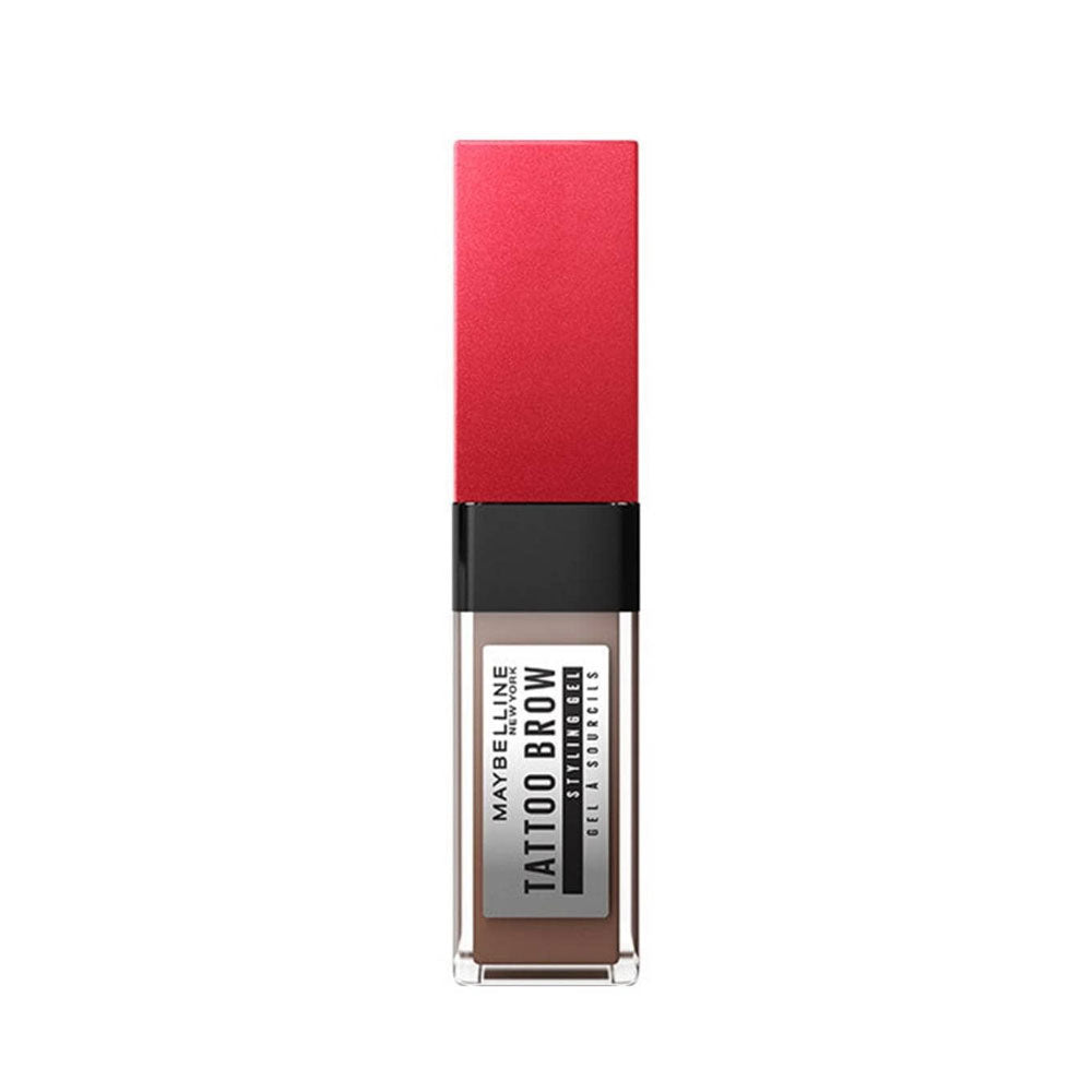Maybelline Tattoo Brow gel pen with red cap on a white background