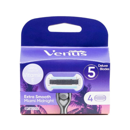 Gillette Venus Cartridges 5 Deluxe Blades Extra Smooth Miami Midnight 4pk