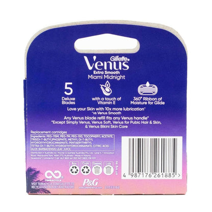Gillette Venus Cartridges 5 Deluxe Blades Extra Smooth Miami Midnight 4pk