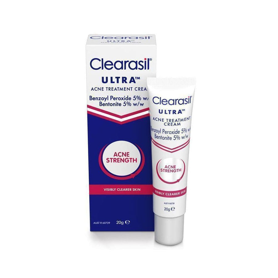 Clearasil Ultra Acne Treatment Cream and packaging on a white background