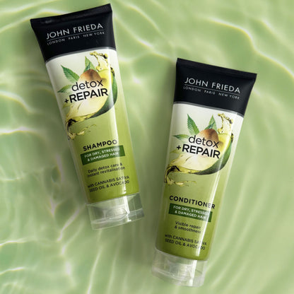 John Frieda Shampoo Detox Repair For Dry Stressed And Damaged Hair With Avocado Oil And Green Tea 250ml