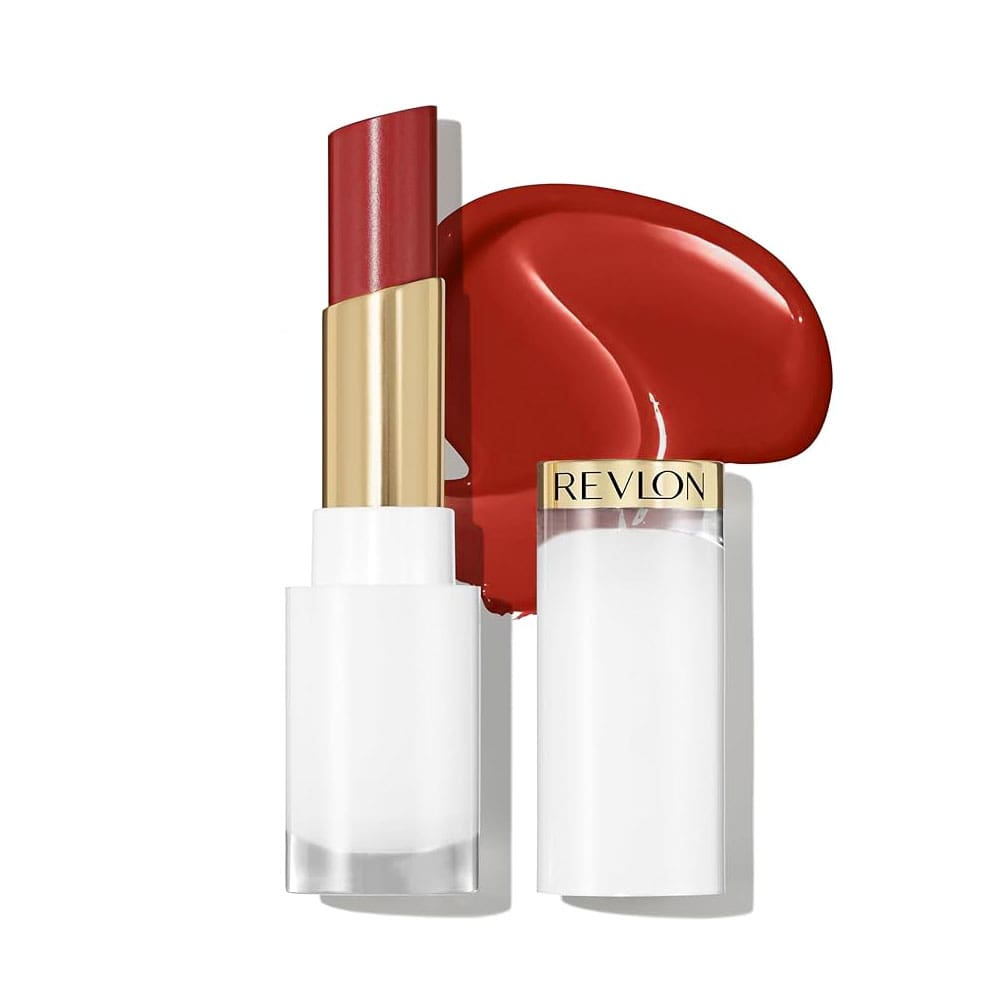 Revlon lipstick with red shade on a white background