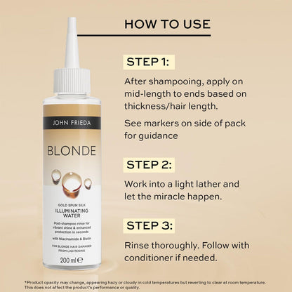 John Frieda Illuminating Water Blonde Gold Spun Silk Post Shampoo Rinse 200ml
