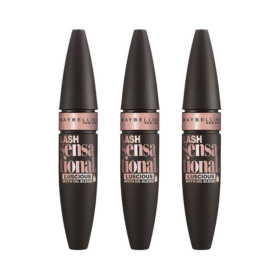 3x Maybelline Lash Sensational Luscious Mascara 07 Very Black 9.5ml