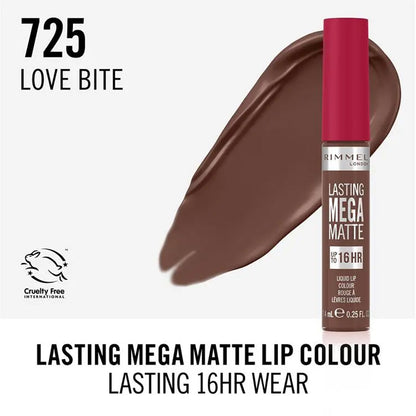 Rimmel Liquid Lip Colour Lasting Mega Matte 16Hr 725 Love Bite 7.4ml