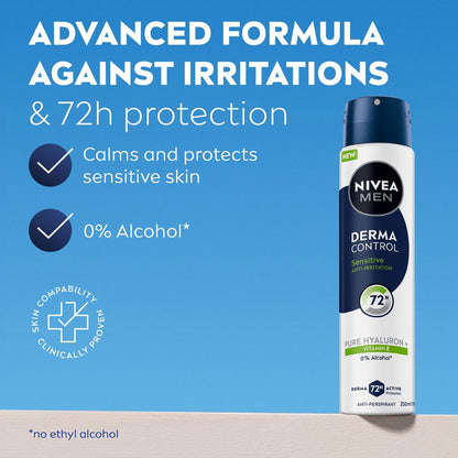 Nivea Men Anti Perspirant Derma Control Sensitive Protect 72H Pure Hyaluron + Vitamin E 250ml