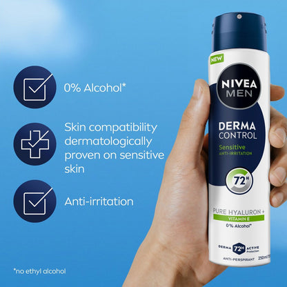 Nivea Men Anti Perspirant Derma Control Sensitive Protect 72H Pure Hyaluron + Vitamin E 250ml