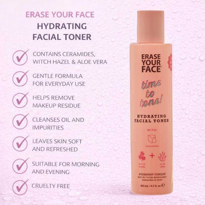 Erase Your Face Hydrating Facial Toner With Ceramides Witch Hazel + Aloe Vera 200ml