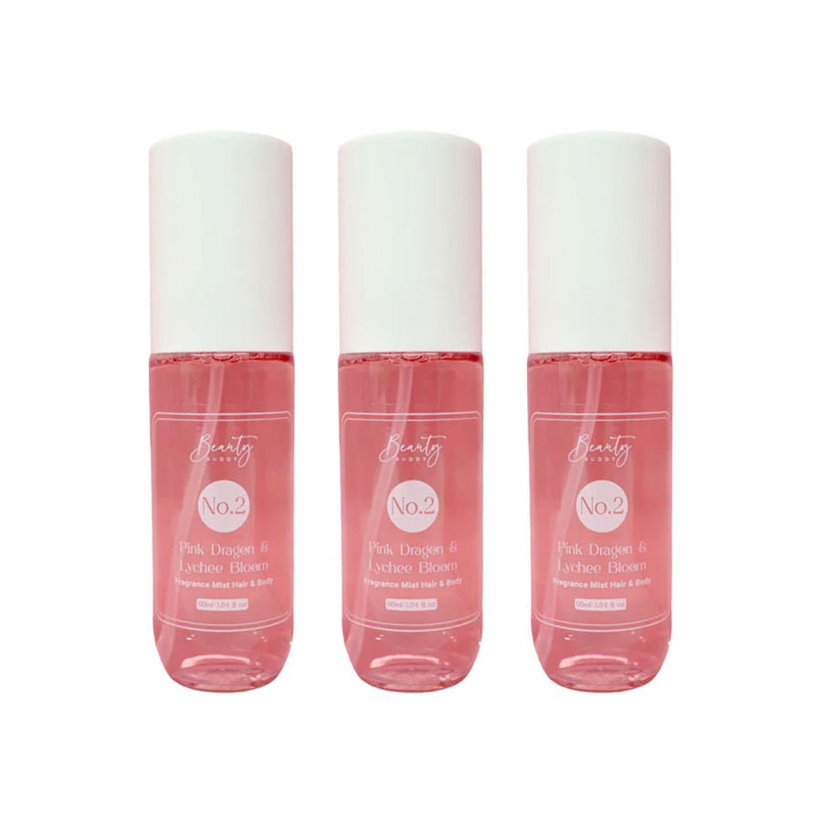 3x Beauty Buddy Fragrance Mist Hair & Body No.2 Pink Dragon & Lychee Bloom 90ml