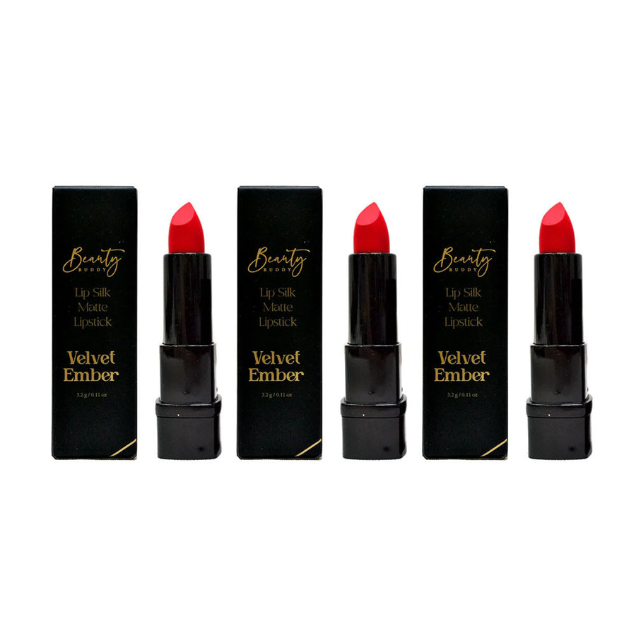 3x Beauty Buddy Lip Silk Matte Lipstick Velvet Ember 3.2g