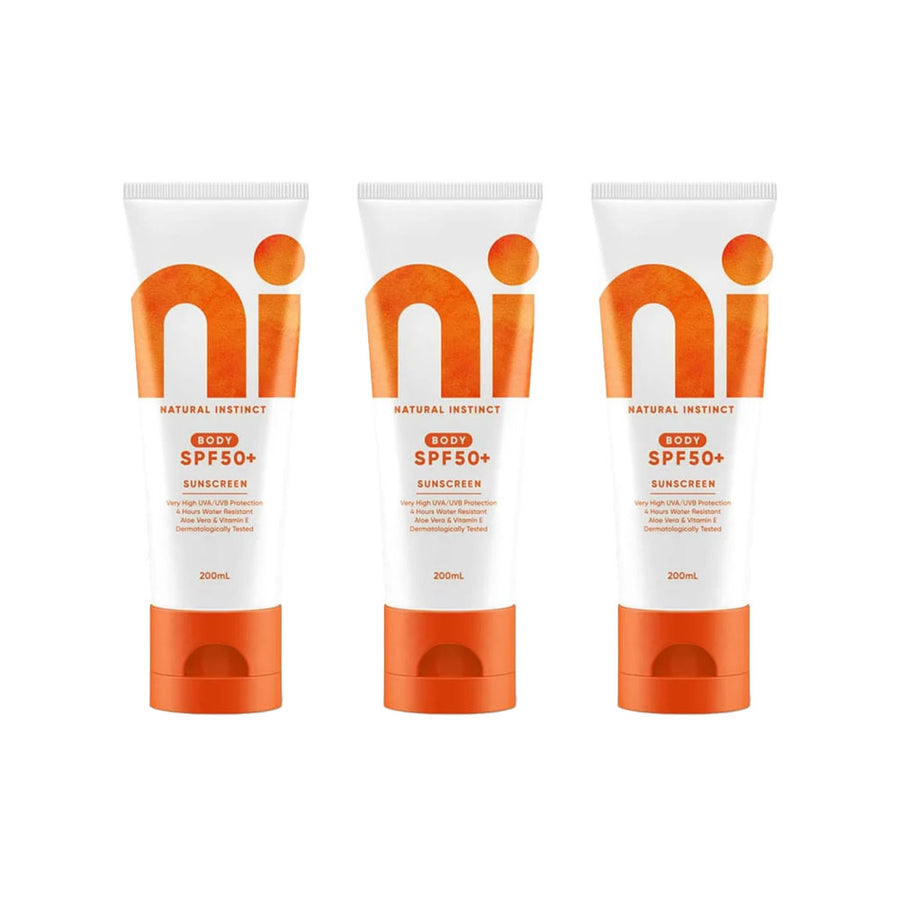 3x Natural Instinct Clean Sunscreen Body SPF 50+ 200ml - Short Dated Clearance