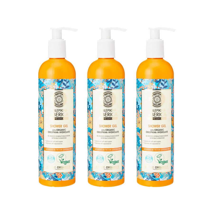 3x Oblepikha Siberica Shower Gel With Organic Oblepikha Hydrolate Intensive Nutrition And Hydration 400ml