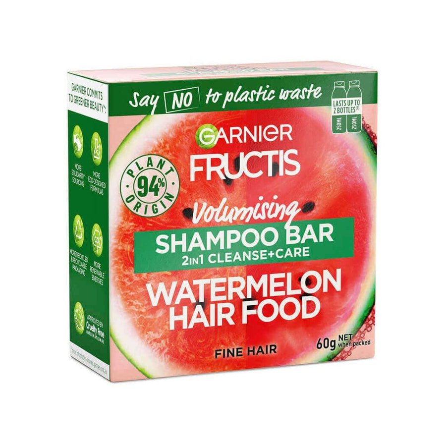 Garnier Fructis Shampoo Bar Volumising 2-In-1 Cleanse Care Watermelon Hair Food 60g
