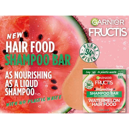 Garnier Fructis Shampoo Bar Volumising 2-In-1 Cleanse Care Watermelon Hair Food 60g