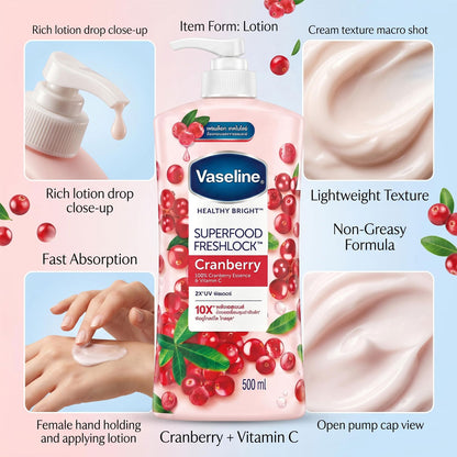 Vaseline Superfood Freshlock Healthy Bright Cranberry Essence & Vitamin C 500ml