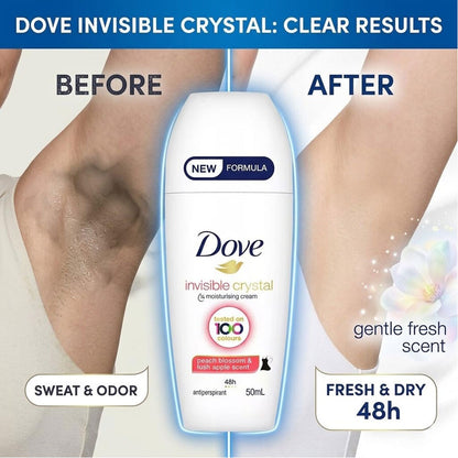 Dove Antiperspirant Invisible Crystal 1/4 Moisturising Cream 48H Peach Blossom & Lush Apple Scent 50ml