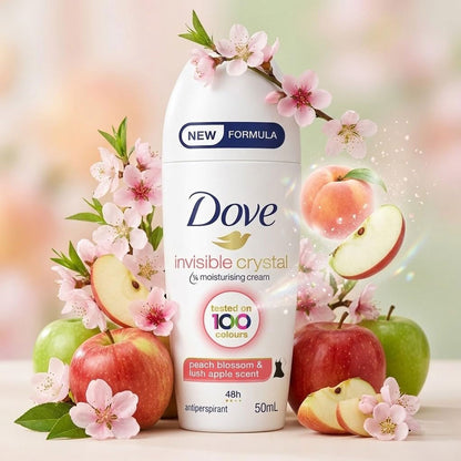 Dove Antiperspirant Invisible Crystal 1/4 Moisturising Cream 48H Peach Blossom & Lush Apple Scent 50ml