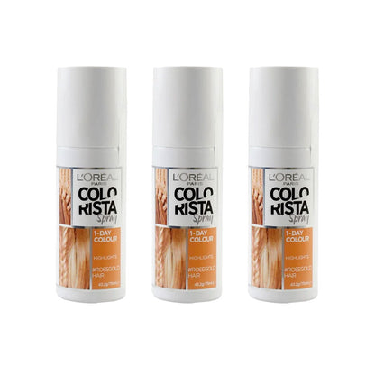 3x L'Oreal Colorista Spray Hair Colour 1 Day Rose Gold Hair 75ml