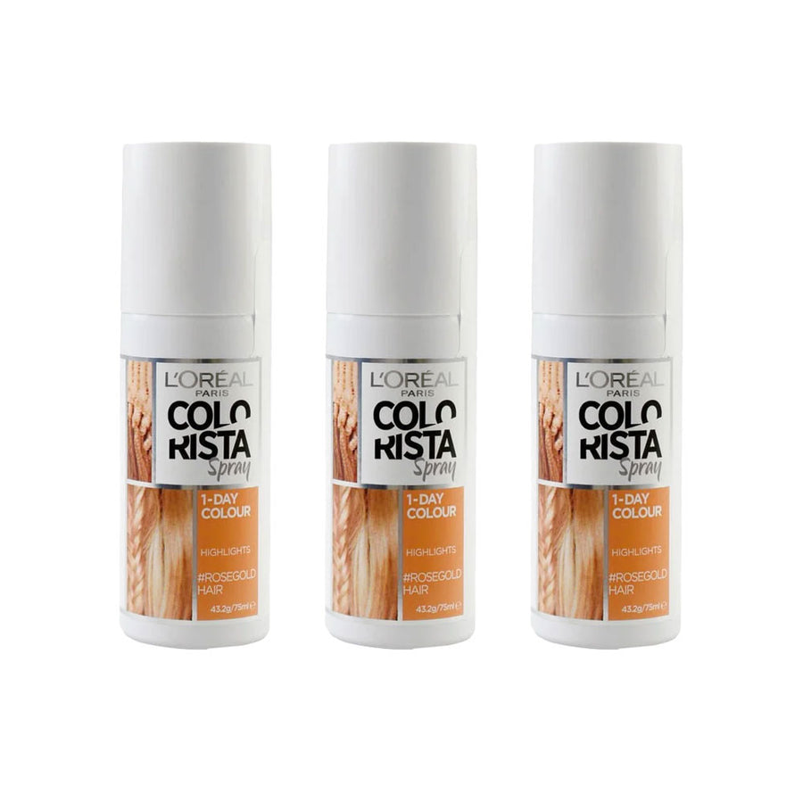 3x L'Oreal Colorista Spray Hair Colour 1 Day Rose Gold Hair 75ml