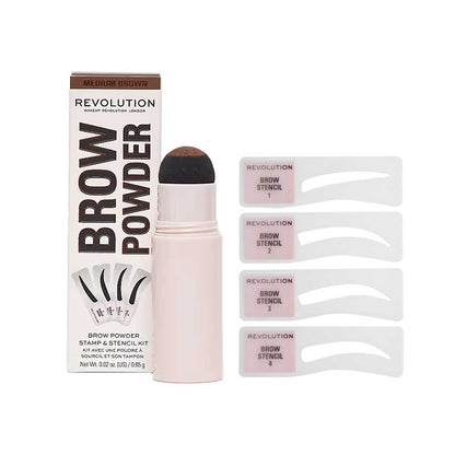 Revolution Brow Powder Stamp & Stencil Kit Medium Brown