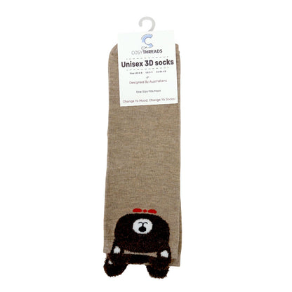 Cosy Threads Unisex 3D Socks Brown Teddy