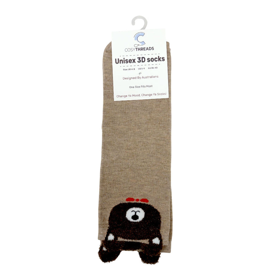Cosy Threads Unisex 3D Socks Brown Teddy
