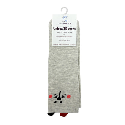 Cosy Threads Unisex 3D Socks Grey Mouse