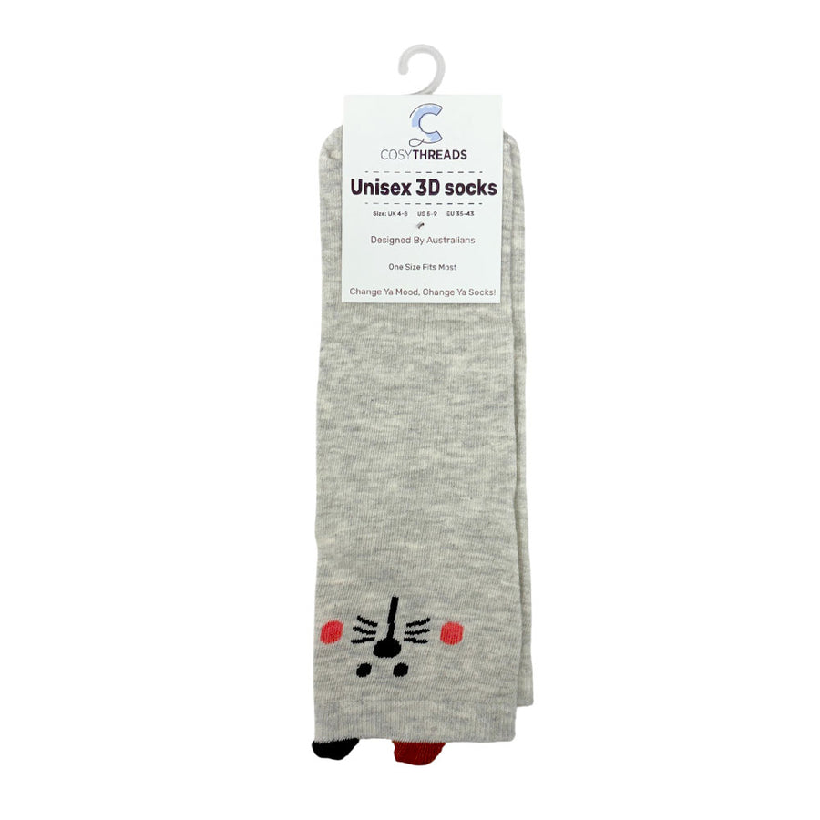 Cosy Threads Unisex 3D Socks Grey Mouse