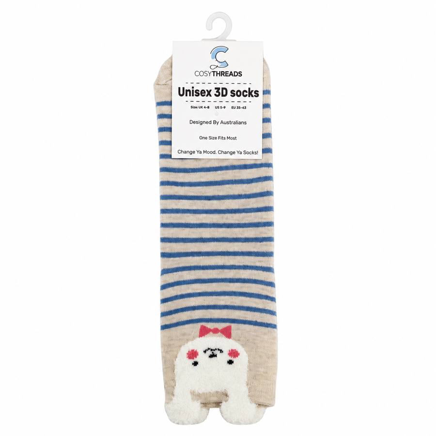 Cosy Threads Unisex 3D Socks Grey Stripe Bunny