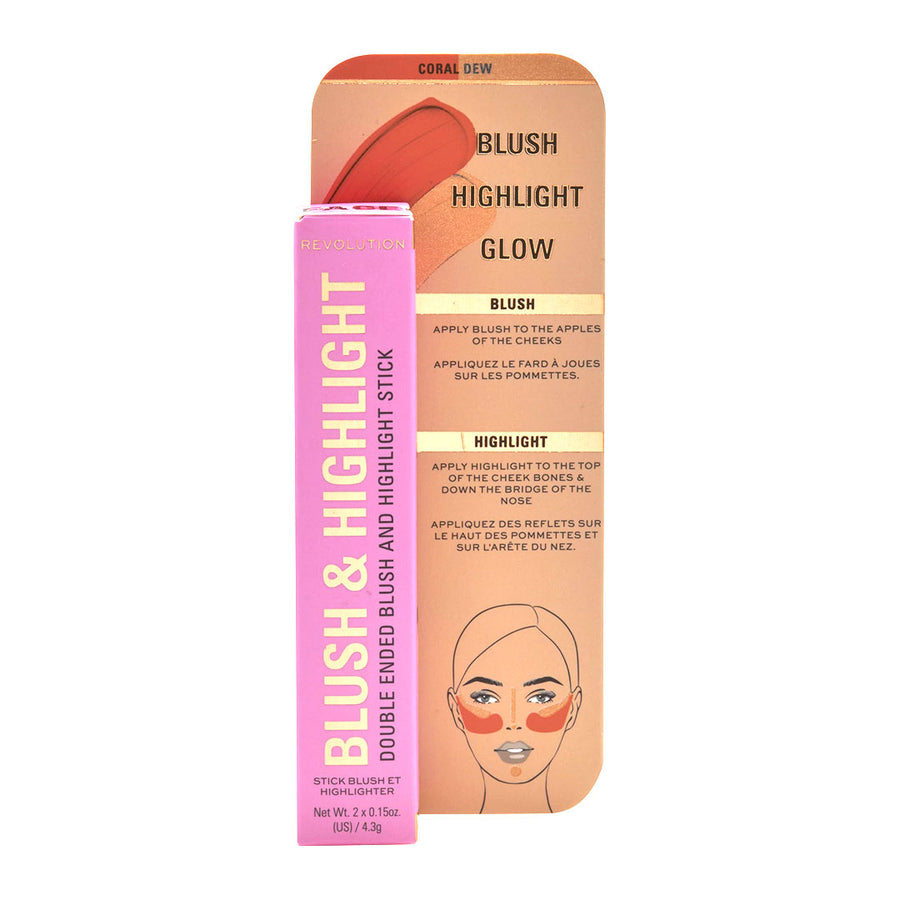 Revolution Blush & Highlight Stick Coral Dew 4.3g