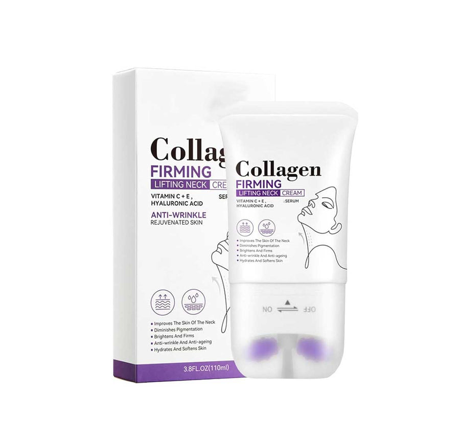 Collagen firming lifting neck cream packaging on a white background