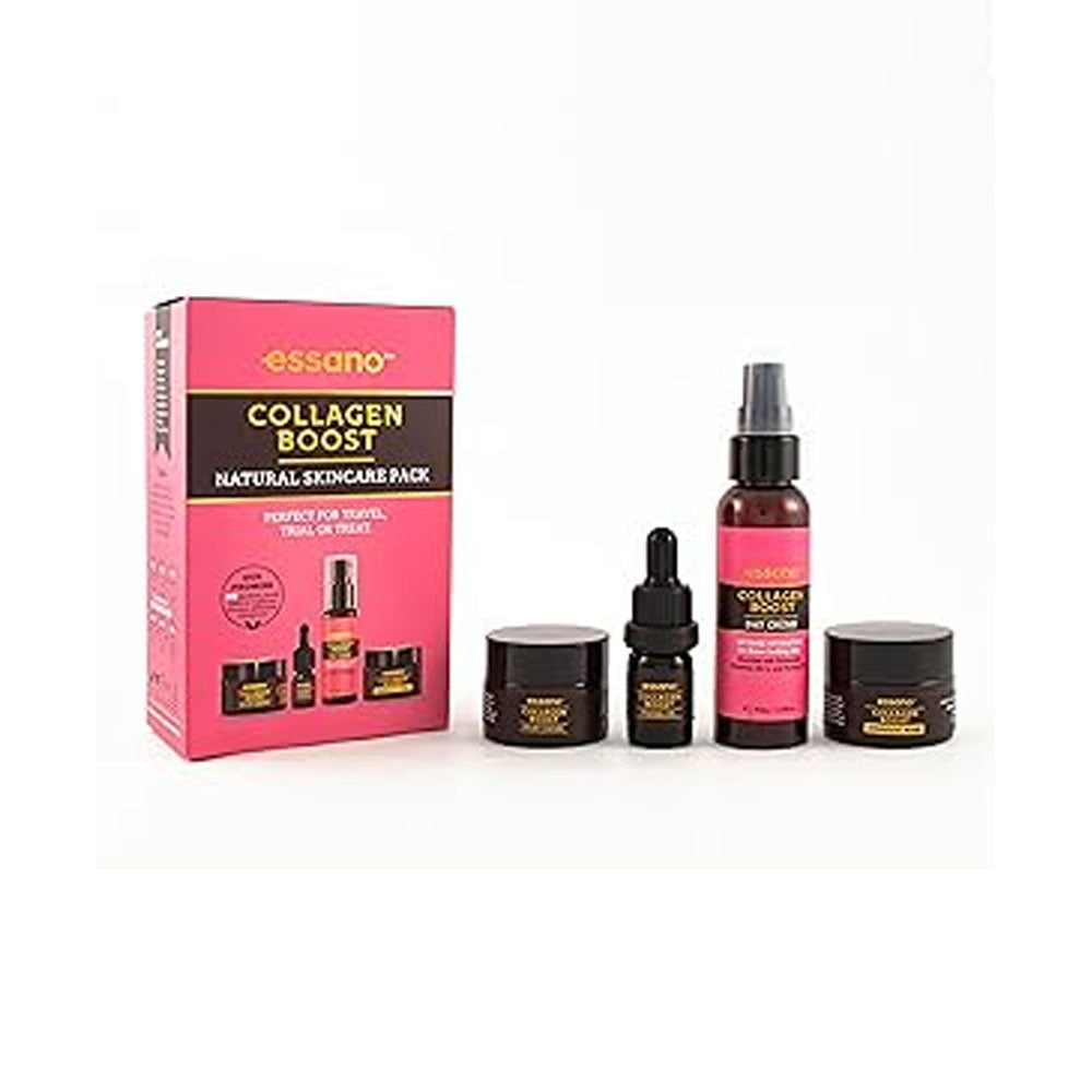 Essano Collagen Boost skincare product set on a white background