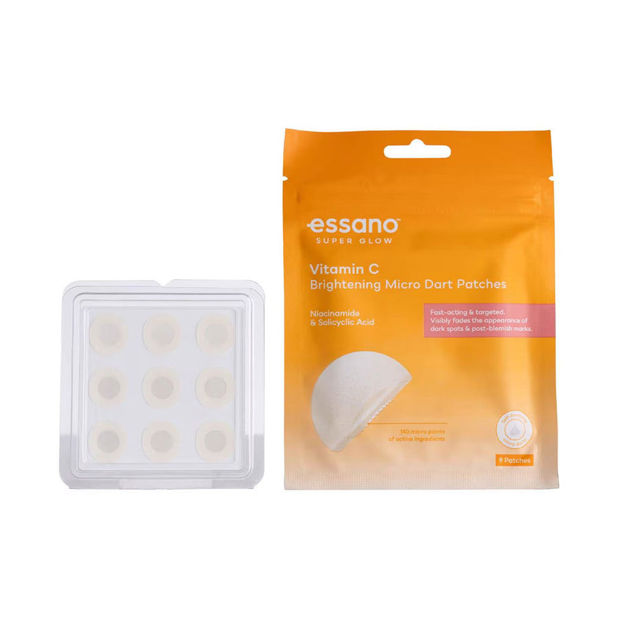 Packaging of essano Vitamin C Brightening Micro Dart Patches on a white background
