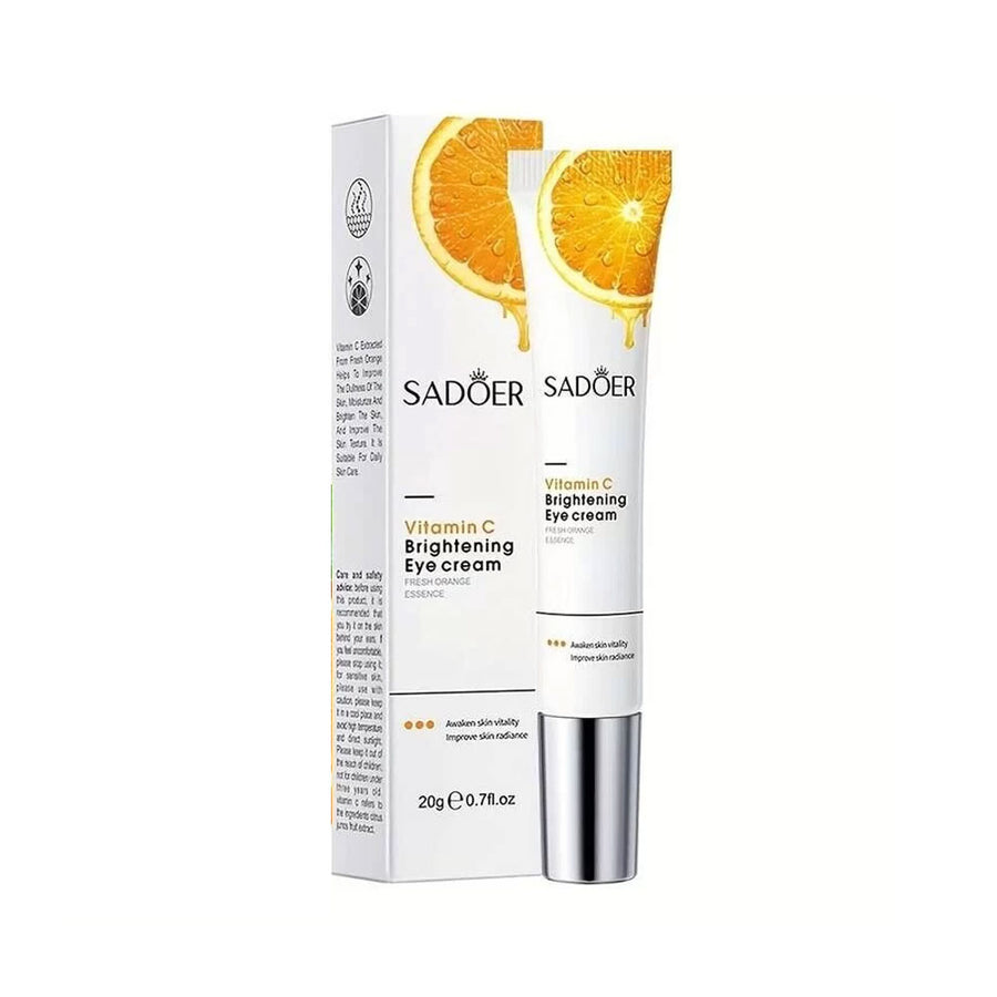 Sadoer Vitamin C Brightening Eye Cream with orange slices on a white background