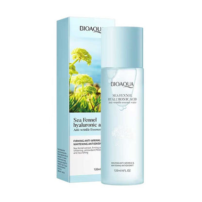 Sea Fennel Hyaluronic Acid skincare bottle and its matching light blue packaging box