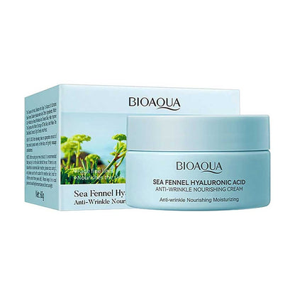 Sea Fennel Hyaluronic Acid Anti-Wrinkle Nourishing Cream in a light blue jar