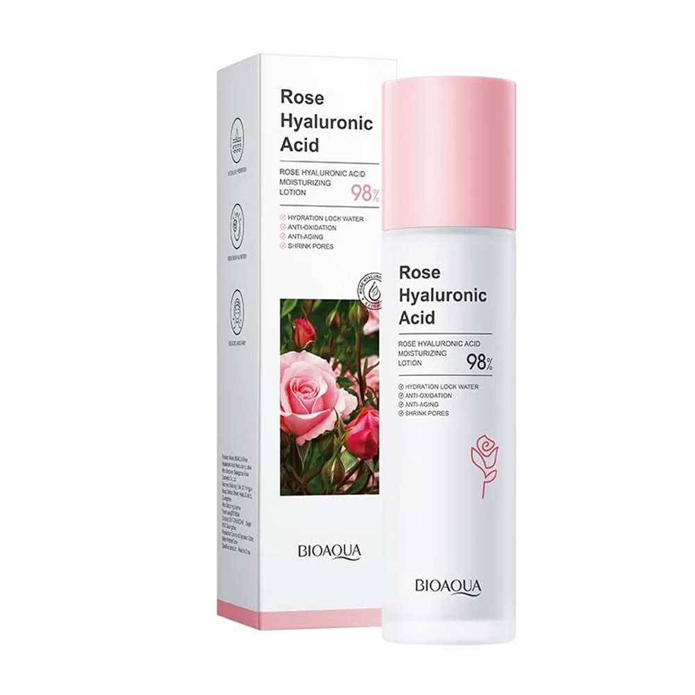 Rose Hyaluronic Acid moisturizing lotion bottle and its packaging box