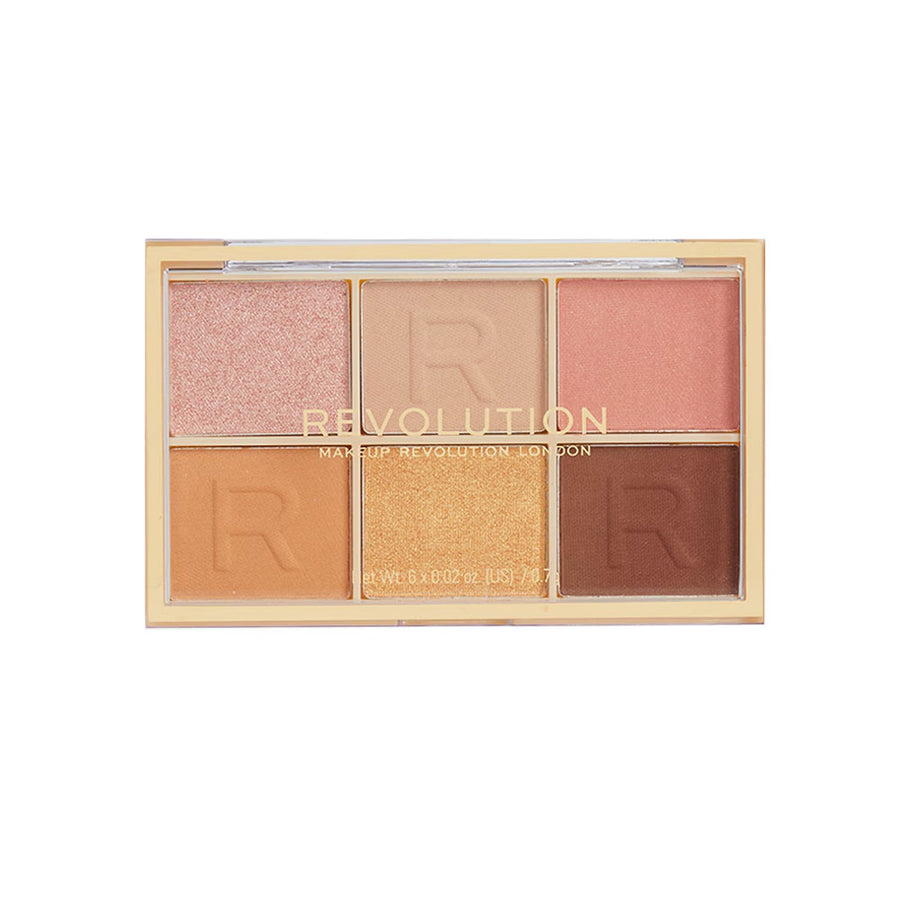 Makeup Revolution palette with five different shades of eyeshadow on a white background