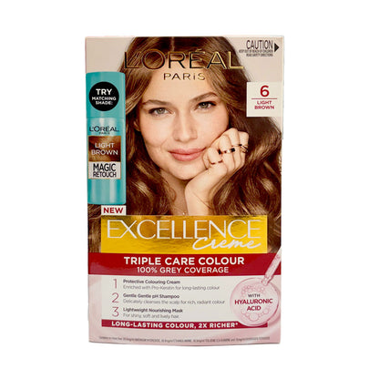 L'Oreal Paris Excellence Creme Permanent Hair Colour 100% Grey Coverage 6 Light Brown