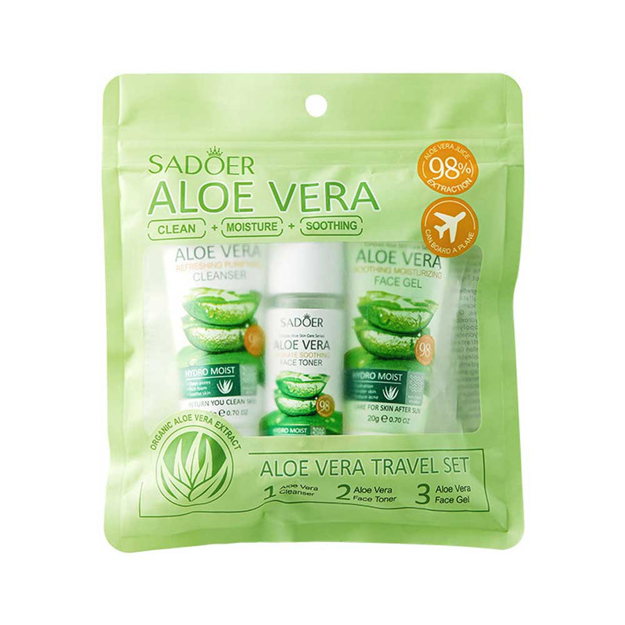 Sadoer Aloe Vera Travel Set Clean Moisture Soothing Cleanser Toner Gel 20g each