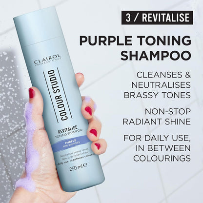 Clairol Toning Shampoo Professional Colour Studio Revitalise Purple For Blondes 250ml