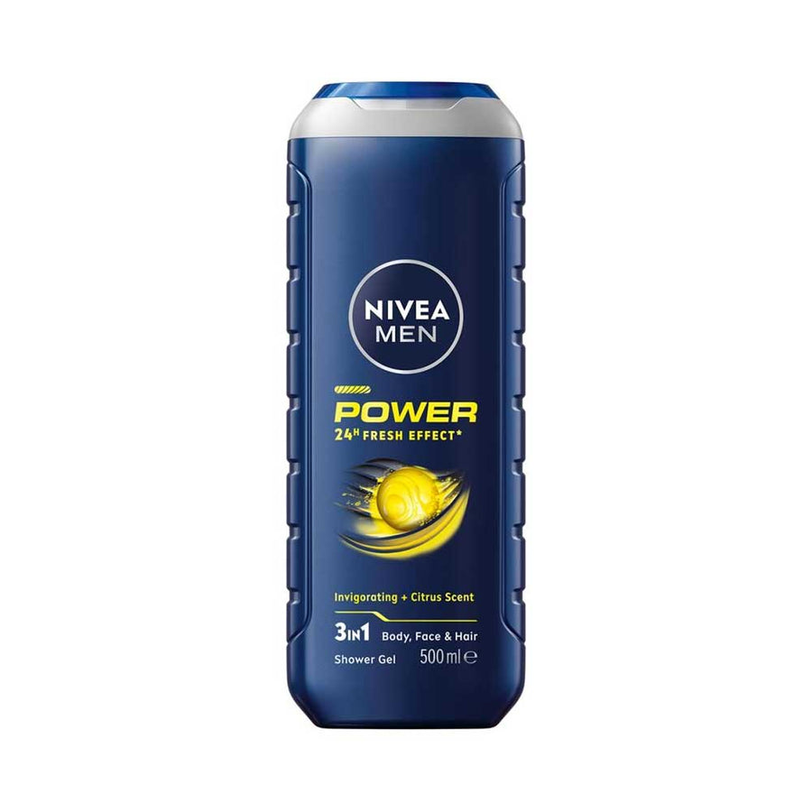 Nivea Men Shower Gel For Body, Face & Hair Power 24H Fresh Effect Invigorating Citrus Scent 500ml