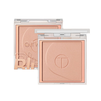 Two pans of O.TWO.O Silky Glow Powder Blush in apricot color, with a visible logo on the bottom right pan.