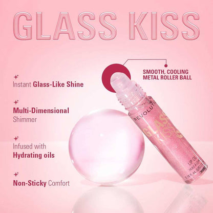 Revolution Glass Kiss Roller Ball Lip Oil Fairytale Peach Shimmer 5.5ml