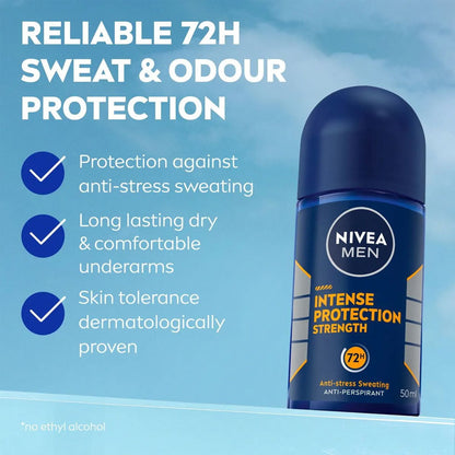 Nivea Men Antiperspirant Roll On Intense Protection Strength 72H Anti Stress Sweating 50ml
