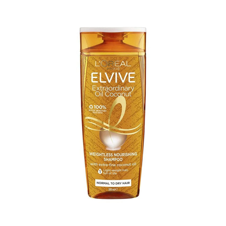 L'Oreal Elvive Extraordinary Oil Coconut shampoo bottle on a white background