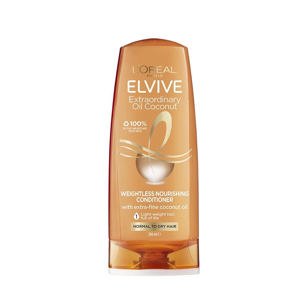 L'Oreal Elvive Extraordinary Oil Coconut conditioner bottle on a white background