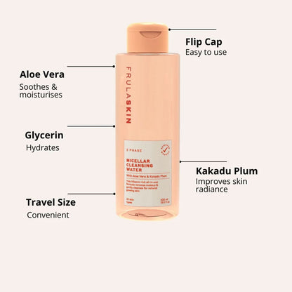 Frula Skin Micellar Cleansing Water 3 Phase With Aloe Vera & Kakadu Plum 400ml