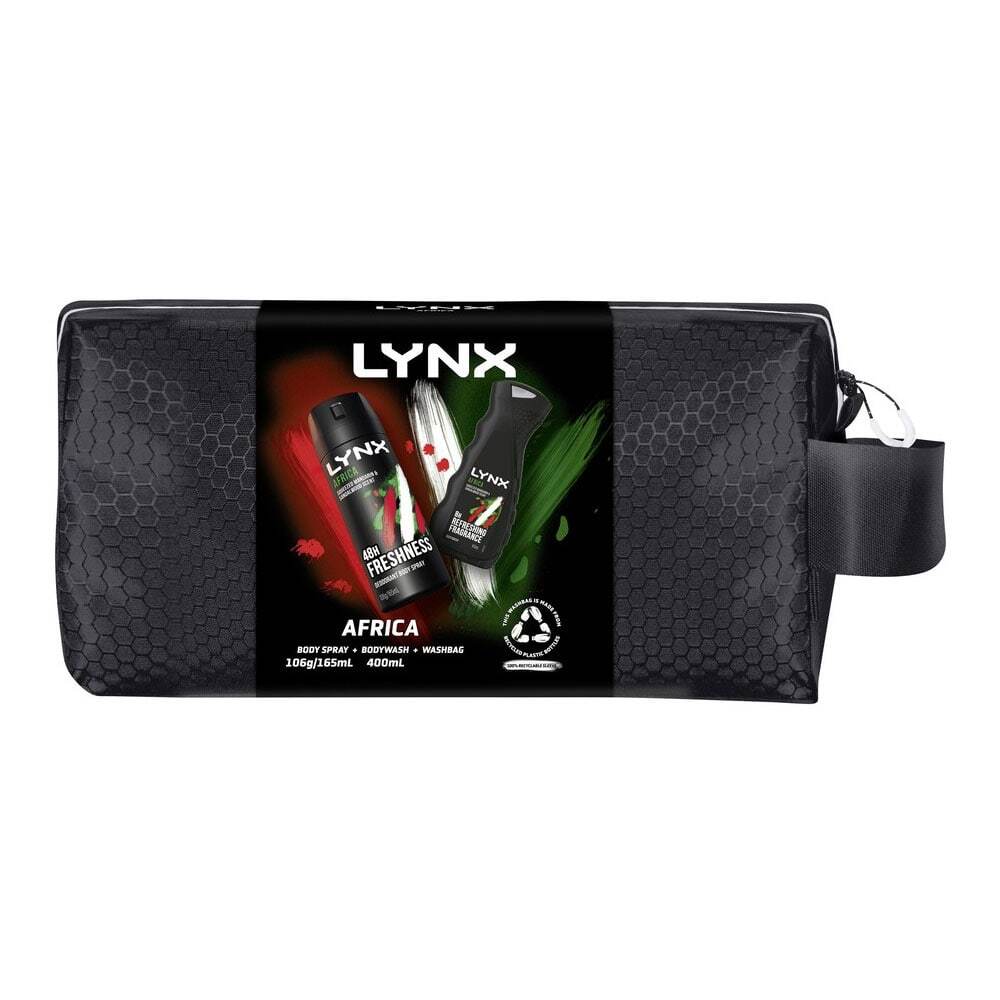 Lynx Gift Set Africa Body Spray 106g + Bodywash 400ml+ Washbag